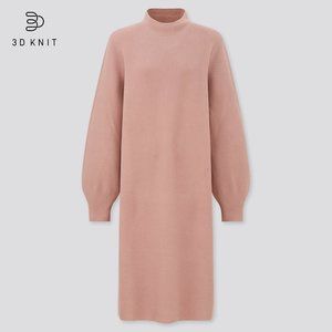 3D Knit Cotton Balloon Long-sleeve Dress